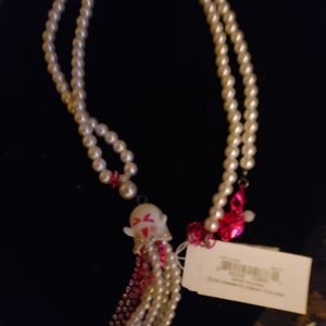 Betsey Johnson Faux Pearl Ghost Necklace. NWTs